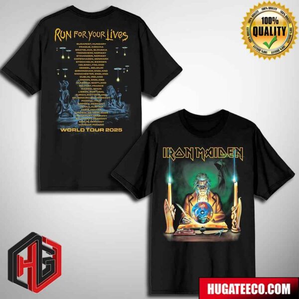 Iron Maiden Locations Retro Clairvoyant Run For Your Lives 2025 Tour Merchandise T-Shirt