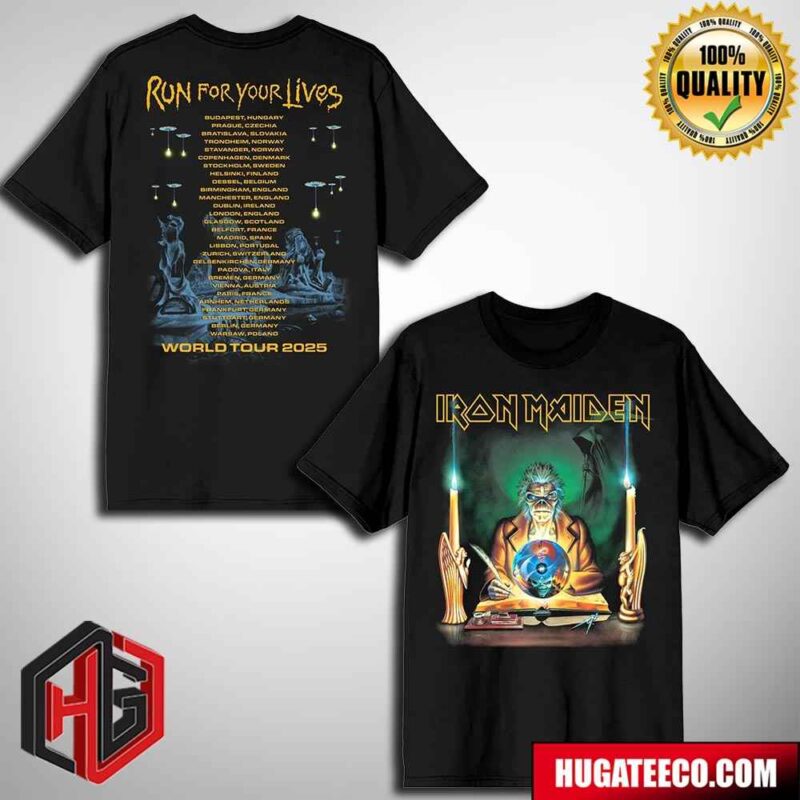 Iron Maiden Locations Retro Clairvoyant Run For Your Lives 2025 Tour Merchandise T-Shirt