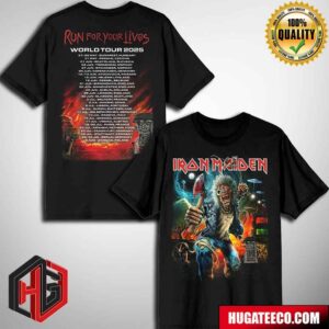 Iron Maiden Official Tour Art Run For Your Lives 2025 Tour Merchandise Two Sides T-Shirt