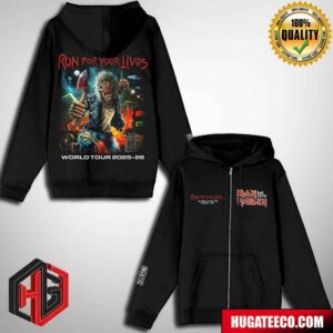 Iron Maiden Run For Your Lives 2025 Tour Logo And Iron Maiden’s Est Merchandise Zip Hoodie Shirt